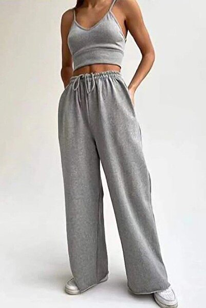 Machetta Folie Gri Crop Eşofman Takımı