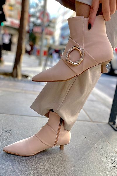 SHOEBELLAS Γυναικείες μπότες με τακούνι Allegra Nude Buckle