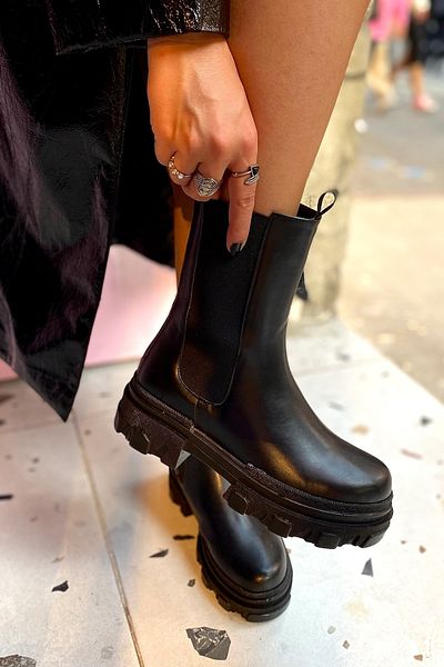 SHOEBELLAS Дамски ботуши Romalda от естествена кожа, черни, с еластична подметка