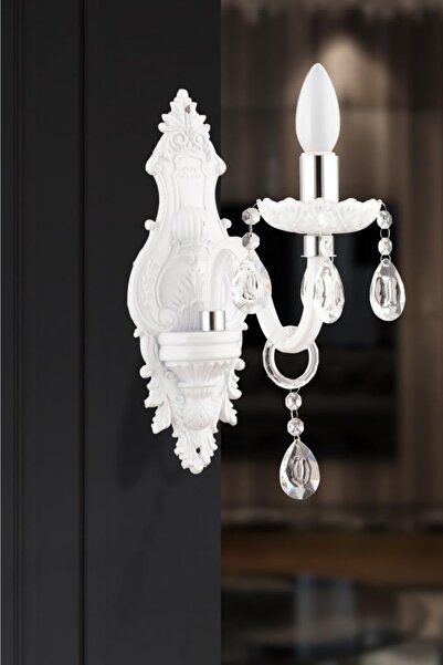 İstanbul Avize Saray White Single Cast White Glass Arm Drop Stone Sconce