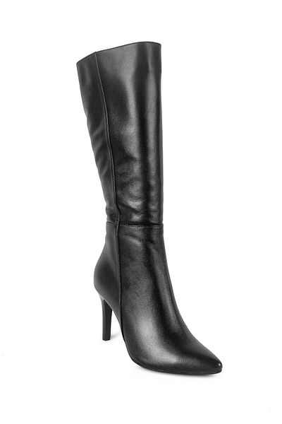 KARVENSHOES Дамски боти на висок ток от естествена кожа с цип, черни, 575