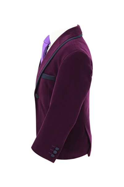 SIRRI Erkek Çocuk Yelek Ceket Pantolon 3 Parça Mor Kadife Takım Elbise