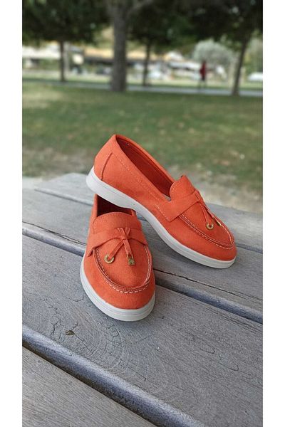 Eray Pantofi de balerină moale, ușoare, confortabile, din piele de căprioară, cu ciucuri