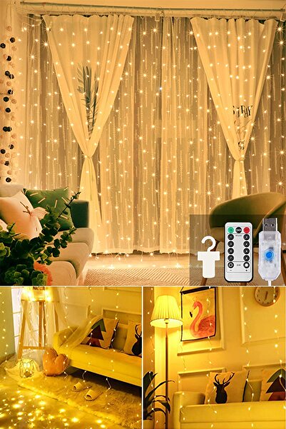 Technojet 3x3 Metre 300 Ledli Dekoratif Peri Telli Perde Led Işık Kumandalı Usb'li 8 Animasyonlu Yıl