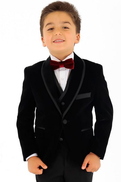 SIRRI Boy's Vest Jacket Trousers 3 Pieces Black Velvet Suit