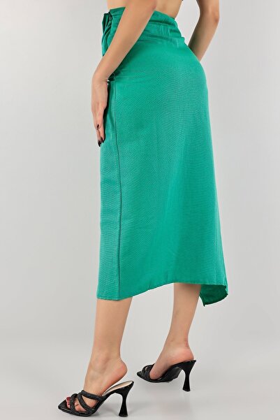 vuvutasarım New Season Black Wrap Cut Linen Zippered Stylish Skirt 154023