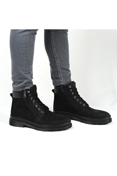 Bulldozer 220235   Μαύρες χειμερινές ανδρικές δερμάτινες μπότες Nubuck