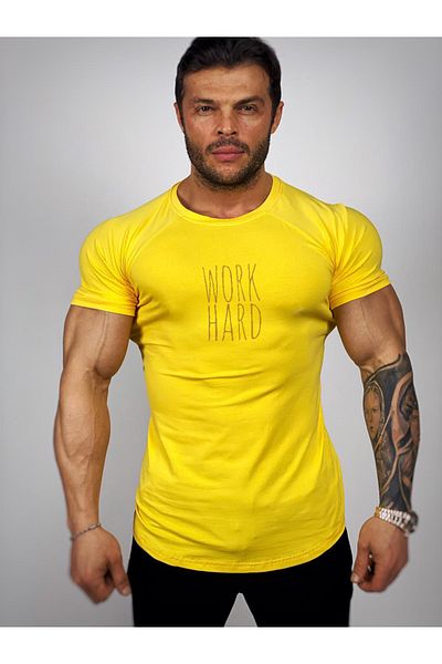 Black İstanbul Work Hard Printed Fitness T-shirt