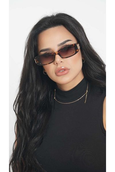 TomyHelf Women's Sunglasses Handle Detailed Leopard Frame Brown Glass