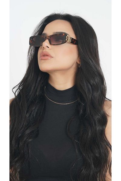 TomyHelf Women's Sunglasses Handle Detailed Leopard Frame Brown Glass