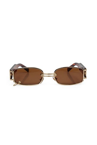 TomyHelf Women's Sunglasses Retro Rectangular Leopard Frame Brown Glass with Ring Logo