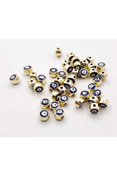 yiğit aksesuar 50 Pieces of Gold Round Blue Eyed Beads Non-Darking Intermediate Apparatus