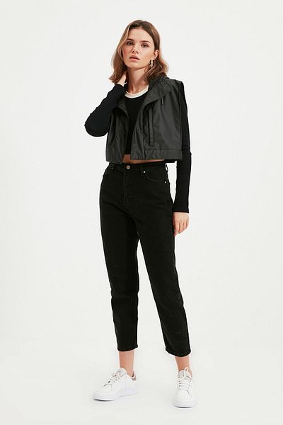 Ramrod Jeans Women's Black Elastic Waist Mom Jeans