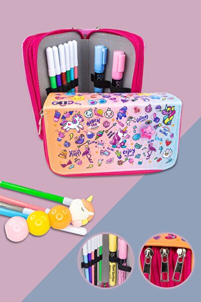 Size Pernica jednorog kawaii uzorak organizator tri odjeljka (držač za olovke)