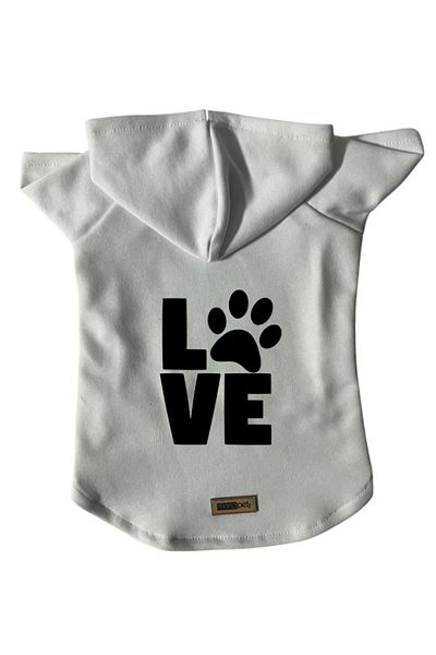 Monopetz Hooded Sweatshirt Dog And Cat Clothes & Dress - White Love - Size Xs