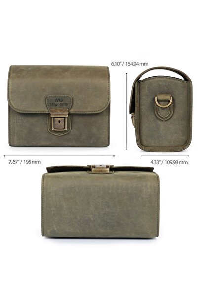OttoAngelino Khaki Green Genuine Leather Camera Bag MG1722