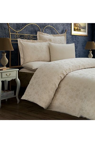 Finezza Rita Bamboo Jacquard Fabric Beige Double Duvet Cover Set 6 Pieces - 910