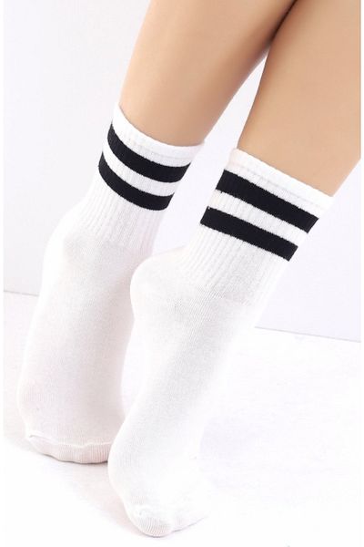 mcy butik Mcy 3-Piece Unisex Black Striped Cotton Tennis College Socks