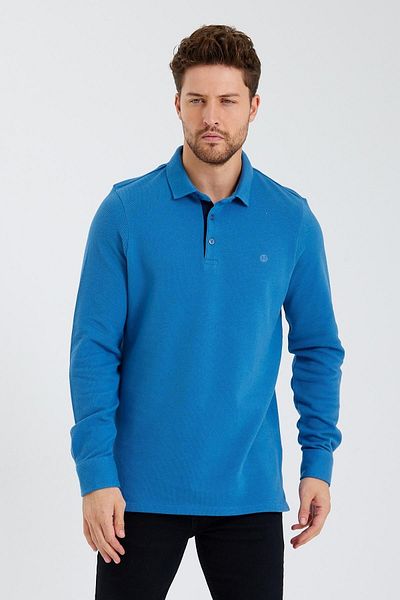 ENQUE Ανδρικό φούτερ Basic Polo Neck Long Loose Winter Blue φούτερ