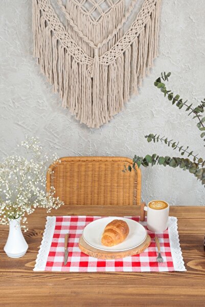 cotton maison American Service Checked Scalloped 4-Piece Retro 30x45 Cm