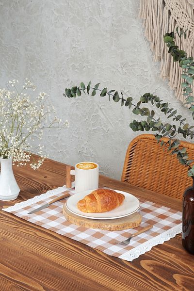 cotton maison American Service Checked Scalloped 4-Piece Retro 30x45 Cm