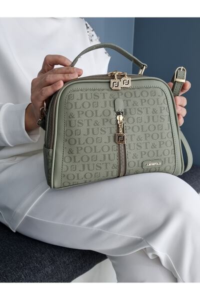 Just Polo حقيبة يد وكتف ومحفظة نسائية باللون الأخضر مكونة من 4 أقسام