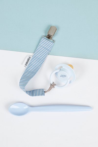 KARAMİLA Blue and White Striped Pacifier Hanger - Pacifier Chain - Pacifier Holder