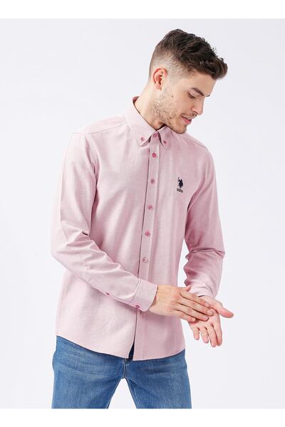 U.S. Polo Assn. قميص رجالي وردي بياقة زر Nova022k