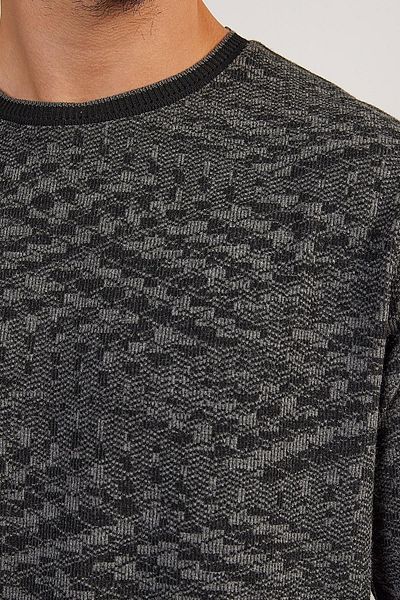 ENQUE Men's Black Knitwear Sweatshirt - Crew Neck, Patterned