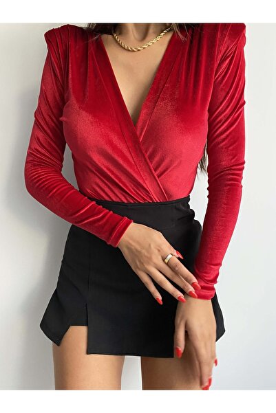 Jose Clothing Velvet Fabric Double Breasted Collar Wadding Detailed Bodysuit