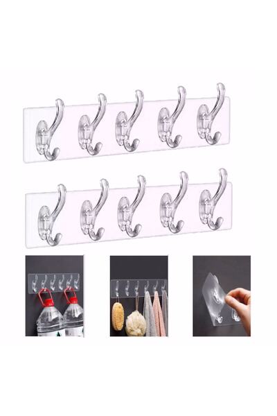 Bibizde 2 τεμάχια από 5 αυτοκόλλητες διαφανείς κρεμάστρες τοίχου, οργανωτής μ...