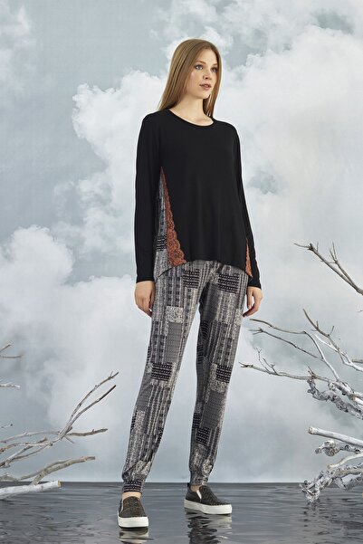 GİZZEY 20646 Γυναικείο Σετ Παντελόνι με Χαλαρό Στιλ με Πλάτη Ποδηλατικού Σχήματος