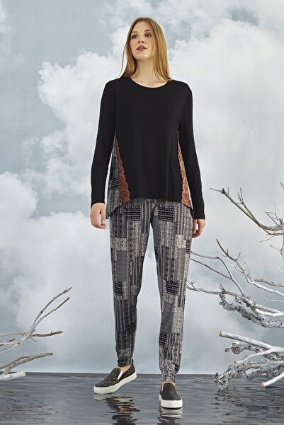 GİZZEY 20646 Γυναικείο Σετ Παντελόνι με Χαλαρό Στιλ με Πλάτη Ποδηλατικού Σχήματος