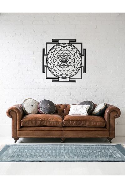 Colorfull Worlds Decor de perete din metal cu geometrie sacră Sri Yantra - Decor de perete cadou pentru birou acasă