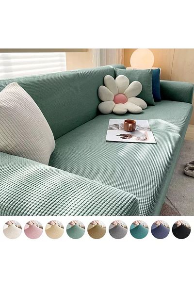 uzhanem Lycra Stretch Elastic Flexible Washable Square Pattern Three Person Denim BlanketSeat Cover (minit)