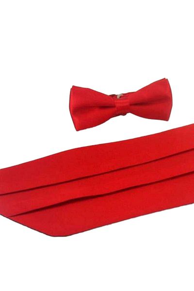 Gaffy Red Children's Boy Solid Color Satin Belt Bow Tie Set Klr -ckps-03