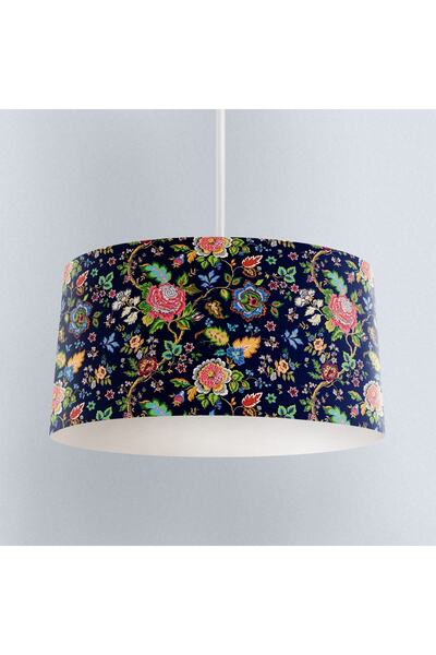 BAMBAŞKA MODA Lacivert Zemin Üzerine Çiçek Desenli Avize Bmav-1010