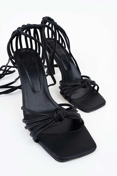 Modabuymus Sandale cu șnur cu toc calice cu mai multe dungi negre - Eliza