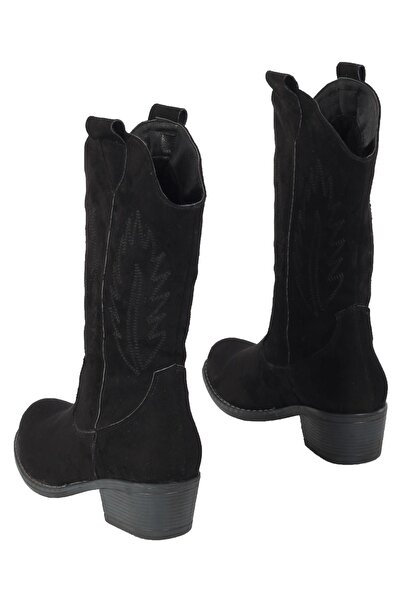 Modabuymus Черни велурени бродирани дамски каубойски ботуши - Nana