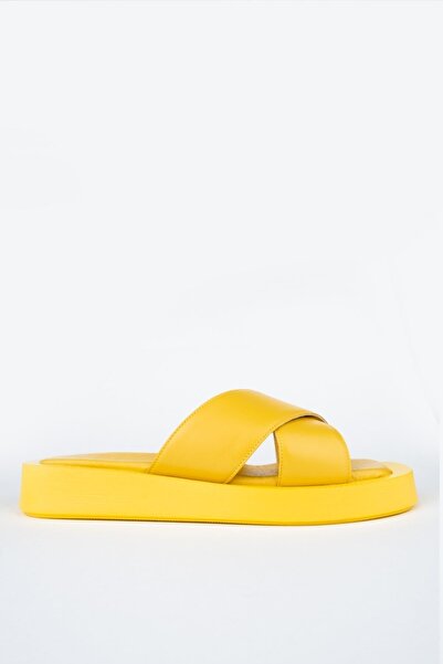 Modabuymus Жовті шкіряні анатомічні тапочки для щоденного використання - Vulap