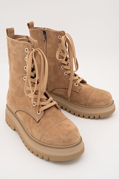 Modabuymus Polle Ten Süet Bağcıklı Asker Postalı Günlük Hafif Kalın Taban Bot
