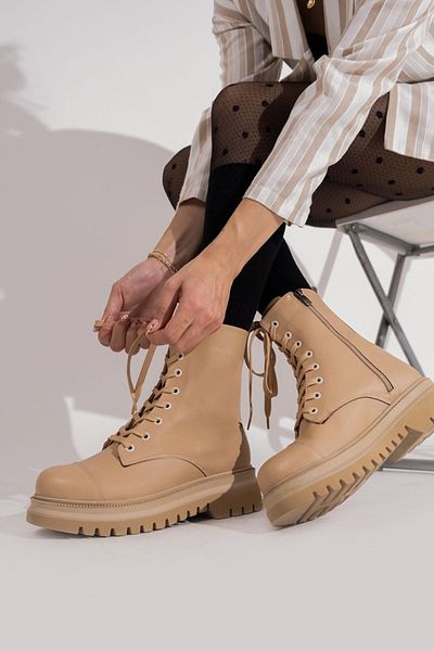 Modabuymus Polle Skin Color Lace-Up Soldier Mail Daily ελαφριές μπότες με χοντρή σόλα
