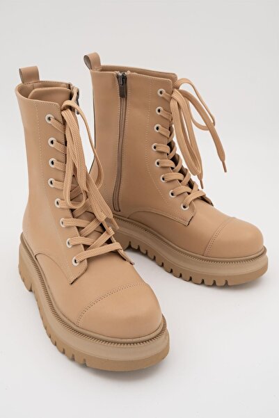 Modabuymus Polle Ten Rengi Bağcıklı Asker Postalı Günlük Hafif Kalın Taban Bot