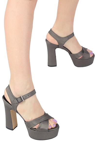 Modabuymus Платиновий сірий атласний товстий платформний високий взуття - Margarita