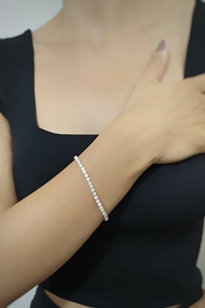 DEMOKAN Kadın Zirkon Taşlı Gümüş Renk Çelik Su Yolu Bileklik