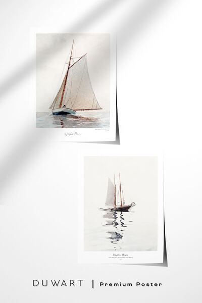 DUWART Premium Çerçevesiz Poster Sailboats Poster Set 2li Çerçevesiz Tablo Du...