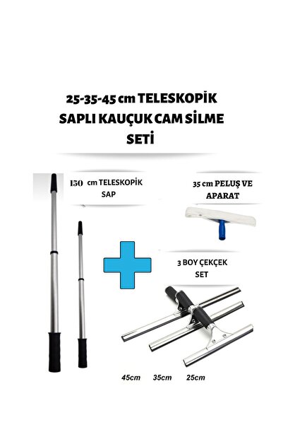 Oliva Nero Cam Silme Seti 3 Boy Çekçek 1,5 Metre Metal Teleskopik Sap 35 Pelu...