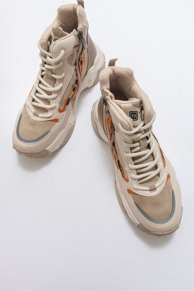 LuviShoes Olıvıa Bej Desenli Kadın Spor Bot