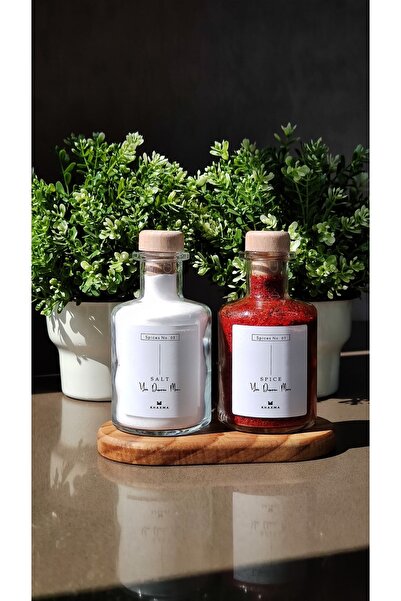 KHAKMA 250ml Glass Spice Set - Set of 2 with Wooden Stand and Lid