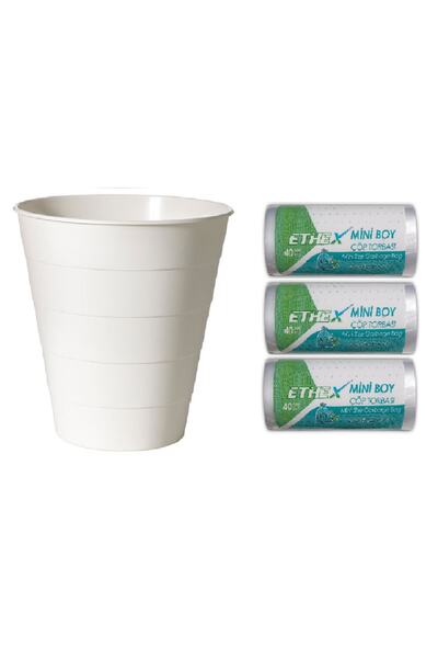 IKEA 10 Lt Beyaz Ofis Masaaltı Çöp Kovası 28x28 1 Adet +ethex Mini Boy Çöp Po...